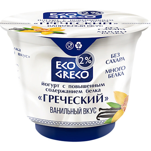 Йогурт с повышенным содерж белка Греческий Ванильный вкус 2% 230г п/ст ОАО Бабушкина крынка Беларусь Бабушкина крынка