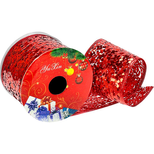 Новогодняя лента Красный блеск (6,3см*270см) арт.ЛП-5337 Китай