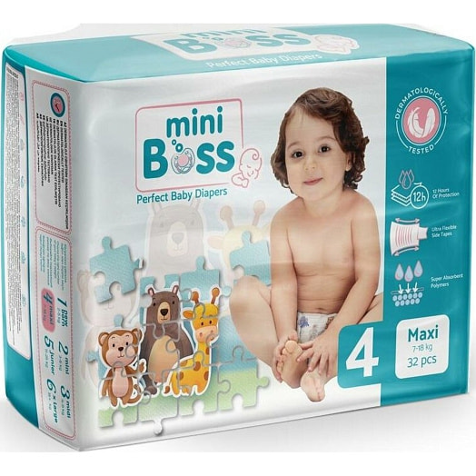 Детские подгузники Mini Boss 4 maxi 7-18кг 32шт Азербайджан