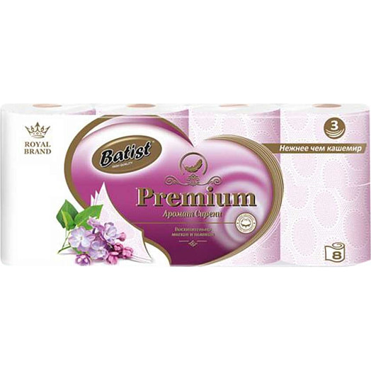 Туалетная бумага Batist Premium (3сл*8рул) сирень Россия