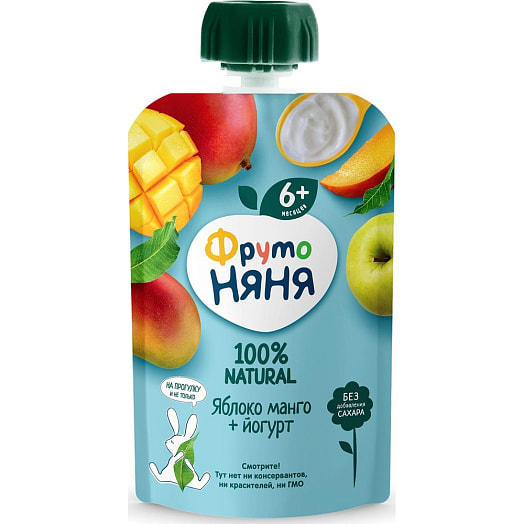 Пюре 90г флоу-пак из яблок и манго с йогуртом АО Прогресс Россия