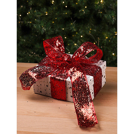 Новогодняя лента Красный блеск (6,3см*270см) арт.ЛП-5337 Китай
