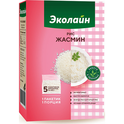 Рис Жасмин первый сорт 500г длиннозерный 5*100г ОДО ЭколайнГрупп Пакистан
