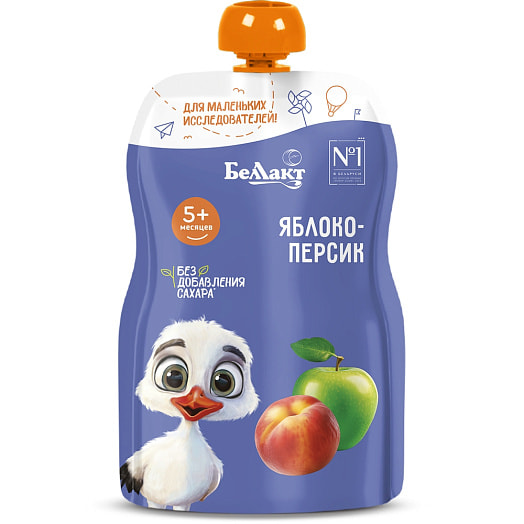 Пюре для дет/питания Беллакт Яблоко, персик 90г дой-пак Беларусь