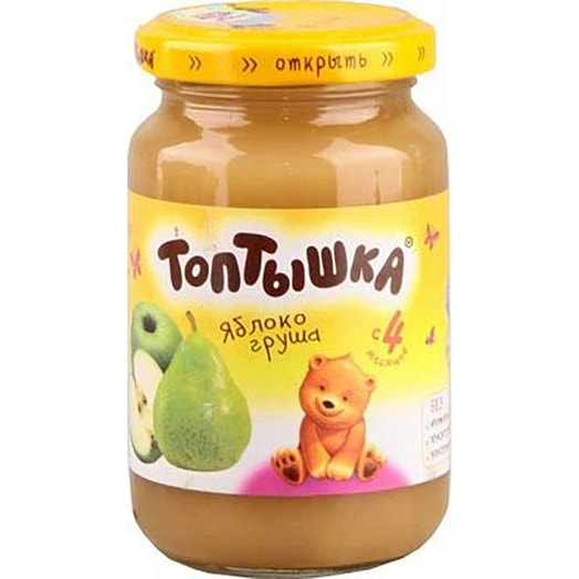 Пюре Топтышка из груш и яблок 190мл ст/б с творогом с 5мес Малоритский КОСЗ Беларусь