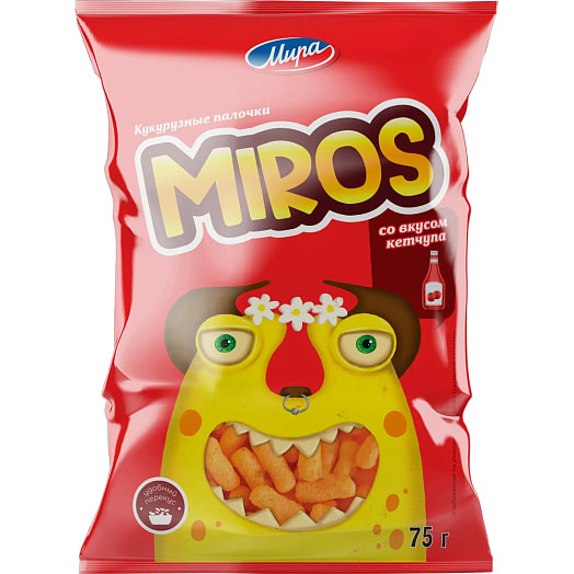 Палочки кукурузные MIROS 75г со вкусом кетчупа ОАО Машпищепрод Беларусь МИРА