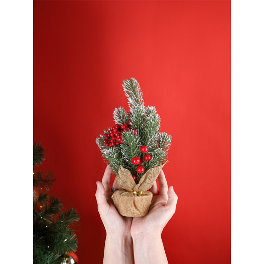 Декоративная ёлка в горшке Морозные ягоды 25см арт.НУ-1971 Китай