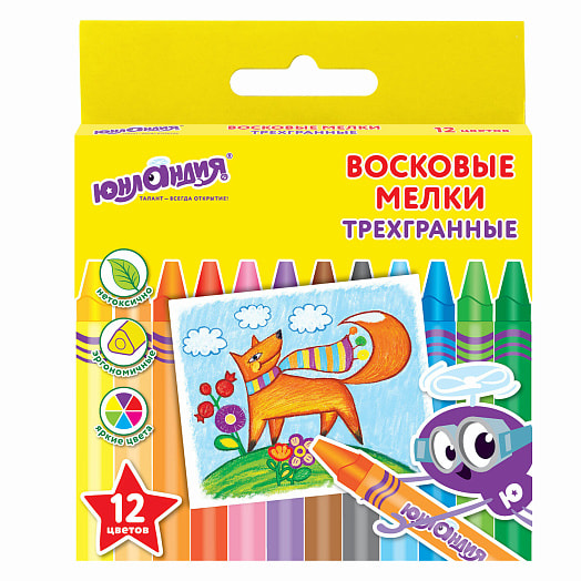 Восковые мелки трехгранные 12 цветов арт.227289 Китай ЮНЛАНДИЯ
