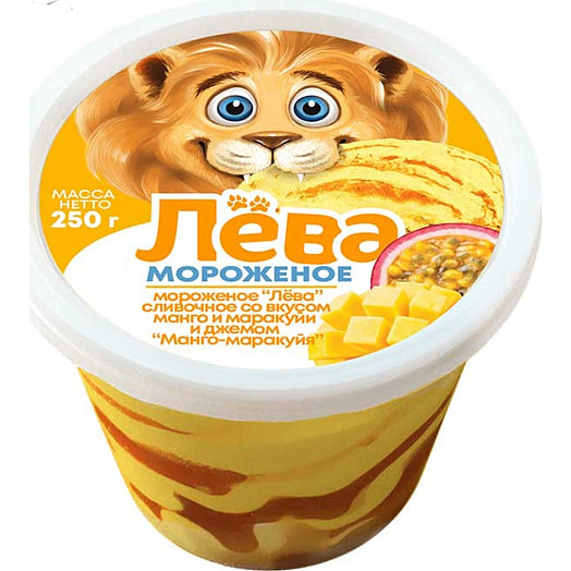 Мороженое Лева сливочное 10% 250г со вкусом манго-маракуйи и джемом Могилевская фабрика Беларусь