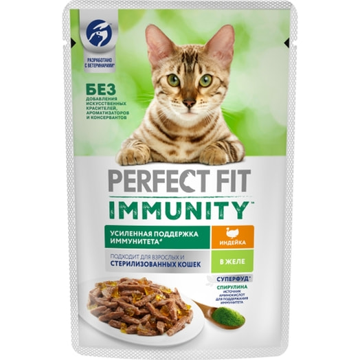 Корм для кошек Perfect Fit Иммунитет Индейка, спирулина 75г Марс Россия