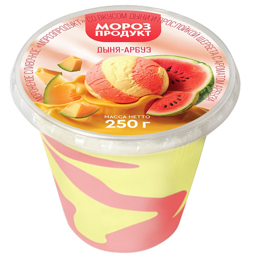 Мороженое сливочное со вкусом дыни и аром арбуза 250г СООО Морозпродукт Беларусь