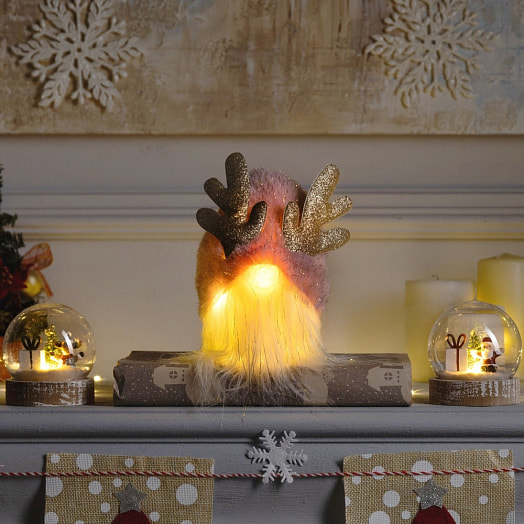 Фигура Гном с рожками розовый (12x12x19см, 1LED, т/белый) арт.9643084 Иу Йоуда Импорт энд Экспорт Ко., ЛТД Китай Luazon Lighting