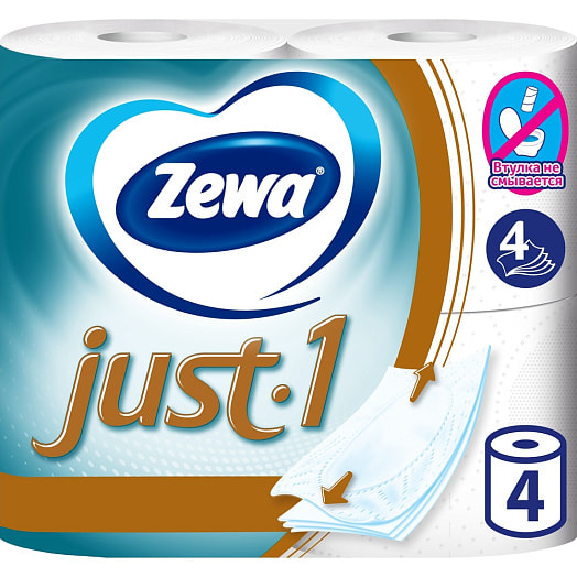 Туалетная бумага Zewa Just 4 слойная 4 рулона Россия