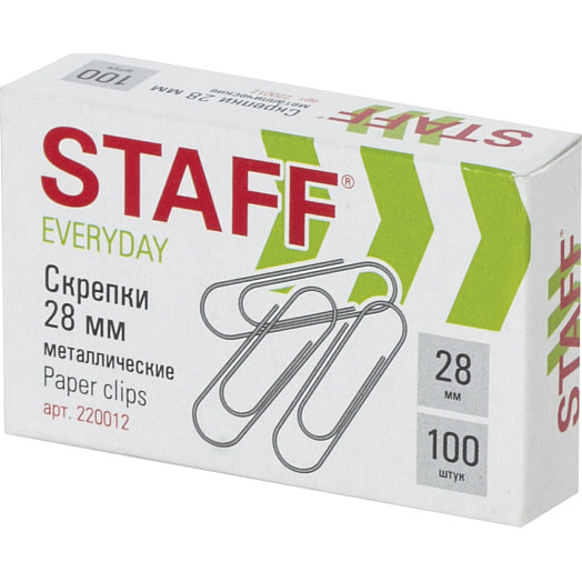 Скрепки Staff металлические 28мм 100шт арт.220012 Россия
