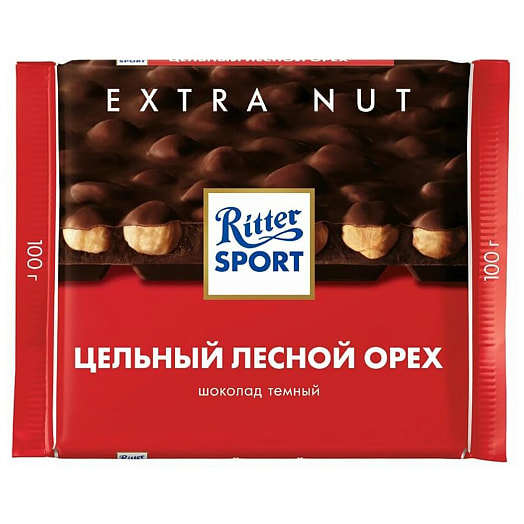 Шоколад Ritter Sport 100г темный с цельными обжаренным орехом лещины Extra Nut Германия