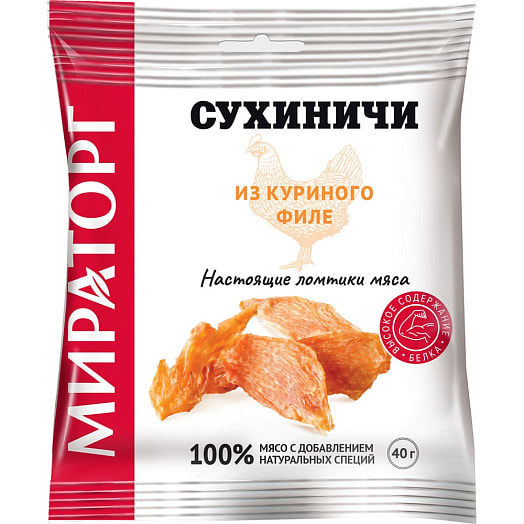 Снеки Сухиничи 40г из куриного филе Мираторг-Курск ООО Россия Мираторг