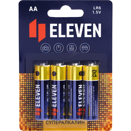 Батарейка Eleven SUPER AA (LR6), алкалиновая, BC4 арт.301756 Элевен Чжэцзян Хуаронг Ко. ЛТД Китай Eleven