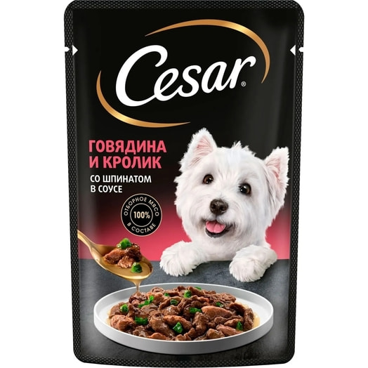 Корм Cesar Говядина и кролик со шпинатом для взр собак 85г ООО Марс Россия Cesar