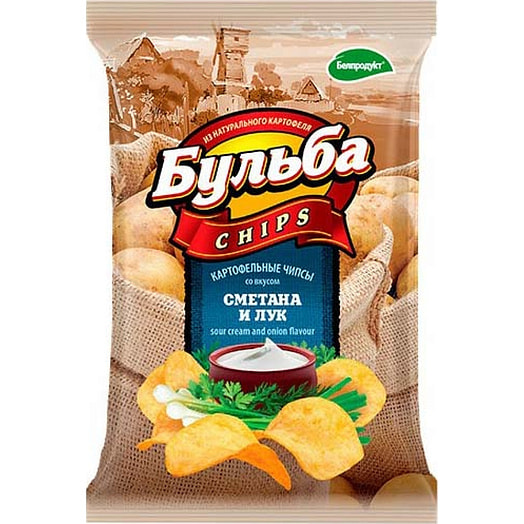 Чипсы Чипсы картофельные Бульба chips 75г со вкусом сметаны и лука ООО Белпродукт Беларусь