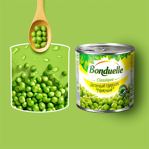 Горошек зеленый Bonduelle 400г ж/б Нежный Россия