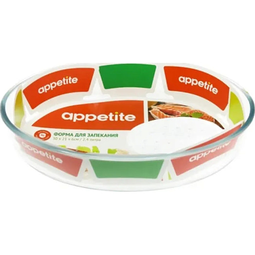 Форма стеклянная овал 30x21x6см/2,4л рифл/дно (Appetite) арт.PLD11 Китай