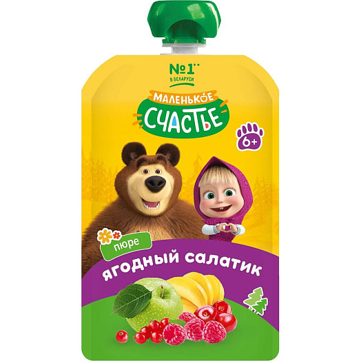 Пюре фрукт-ягодное Маша и медведь Ягодный салатик 85г Белфуд Продакшн Беларусь