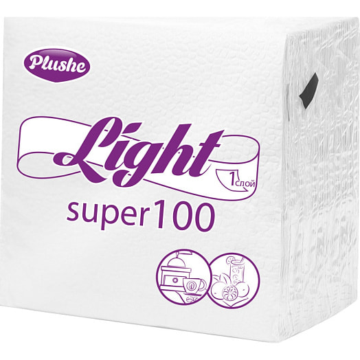 Салфетки бумажные Plushe Light Super белые 22.5*22.5 1сл. 75л. белый ООО Кубань-Папир Россия Plushe