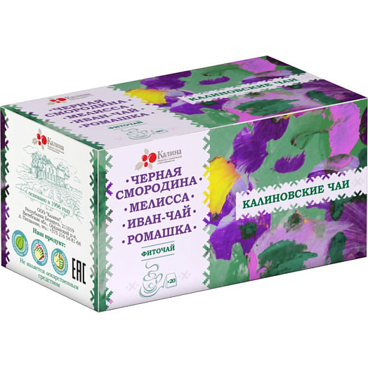 Фиточай 40г черная смородина, мелисса, иван-чай, ромашка ООО Калина Беларусь Калиновские чаи