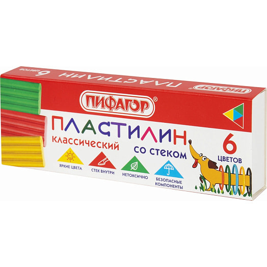 Пластилин классический Пифагор Веселая такса (6 цветов, со стеком) арт.106674 Россия
