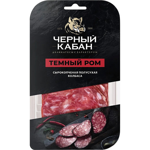 Колбаса Темный ром с/к п/сух (серв/нар) 90г АО МК Клинский Россия Черный Кабан