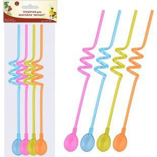 Трубочки для коктейля с ложечкой Фуршет 4шт арт.YD13-158 Хоум Новэлтис Лимитед Китай Мон Ами