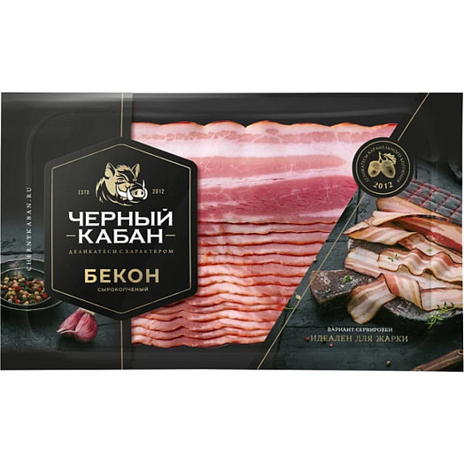 Продукт мясной с/к из свинины Бекон (нарезка) 200г АО Мясокомбинат Клинский Россия Черный кабан