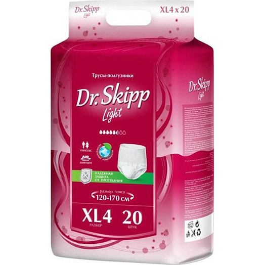 Подгузники-трусы для взрослых DR.SKIPP LIGHT р-р XL-4 20 шт LINYI 2H HEALTHCARE CO. LTD Китай DR.SKIPP