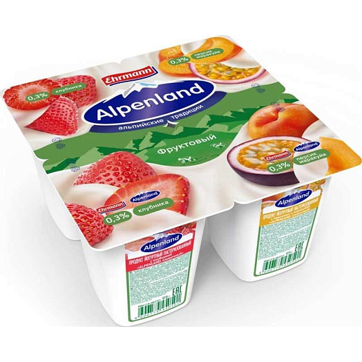 Продукт йогуртный Альпенленд 0.3% 95г клубника-персик Россия