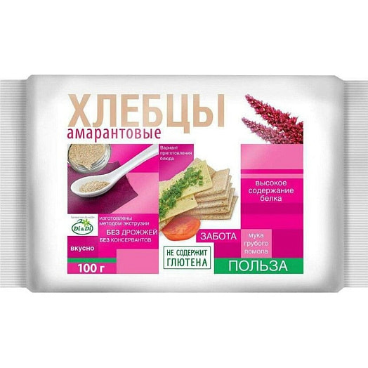 Хлебцы Хлебцы 100г амарантовые без глютена Корпорация Ди энд Ди Россия