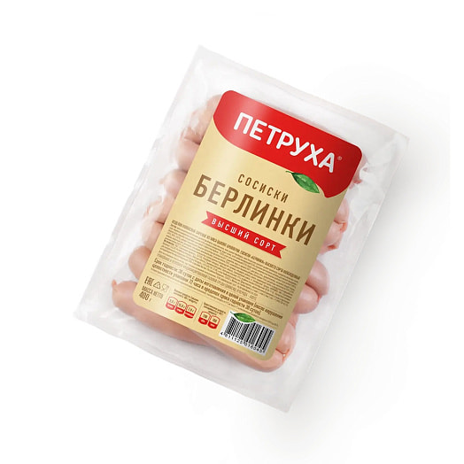 Сосиски Берлинки из мяса цыплят бройлеров в/с 400г Юнимит Филиал СБ Беларусь Петруха
