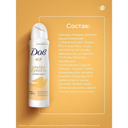 Антиперспирант-аэрозоль Ультрасухость 150мл Unilever Россия Дав