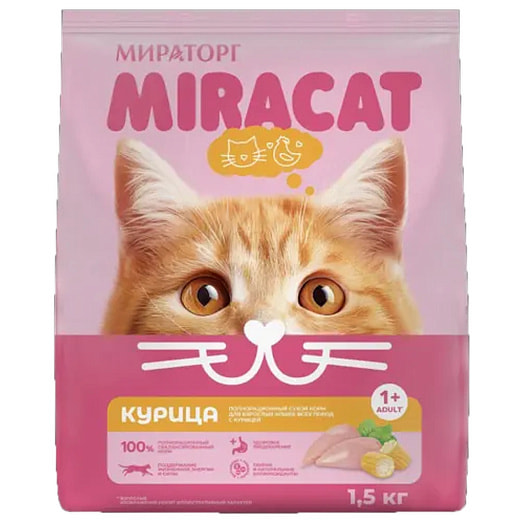 Сухой корм Miracat с курицей для взрослых кошек всех пород 1.5кг ЗАО СК Короча Россия Мираторг