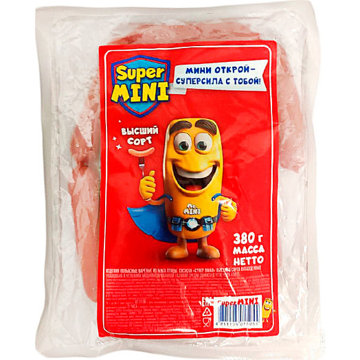 Сосиски Супер Мини в/с из мяса птицы 380г Юнимит Филиал СБ Беларусь Super Mini