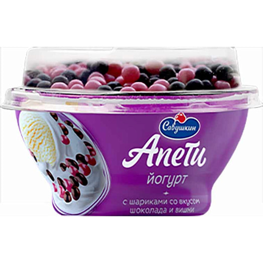 Йогурт Апети 5% 105г пл/стак. густой со злаковыми шариками шоколад-вишня Савушкин Беларусь Апети