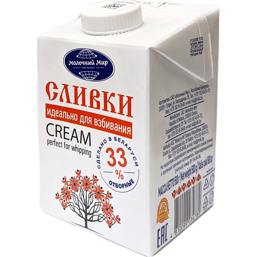 Сливки стерилизованные 33% 500мл ОАО Молочный Мир Беларусь Молочный Мир