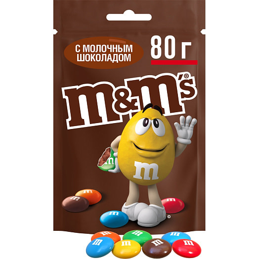 Драже MMS 80г пакет с молочным шоколадом, покрытое хрустящей разноцветной глазурью Марс Россия MMs