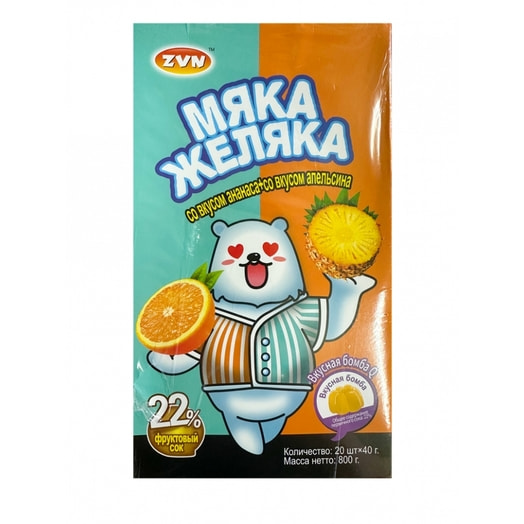 Десерт желейный Мяка Желяка Апельсин, ананас 40г Guangdong Baisheng Foods Co, Ltd Китай