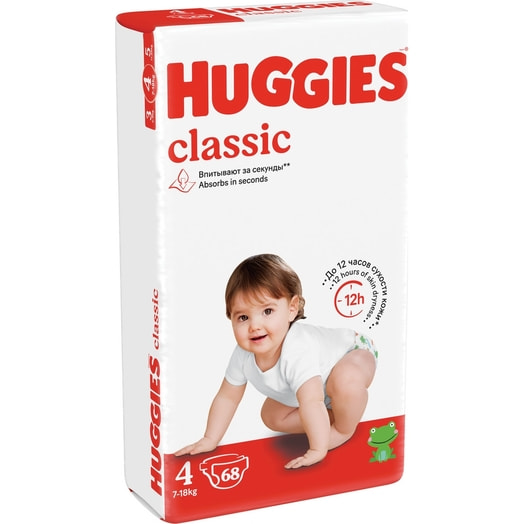 Детские подгузники Huggies Classic Mega 4 68шт (7-18кг) Россия