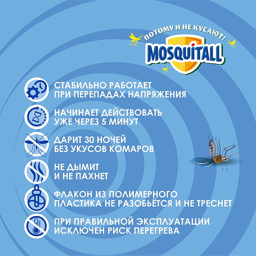 Комплект электрофумигатор + жидкость 30мл нежная защита для детей, от комаров, 30 ночей ООО Компания Арнест, Россия Россия MOSQUITALL