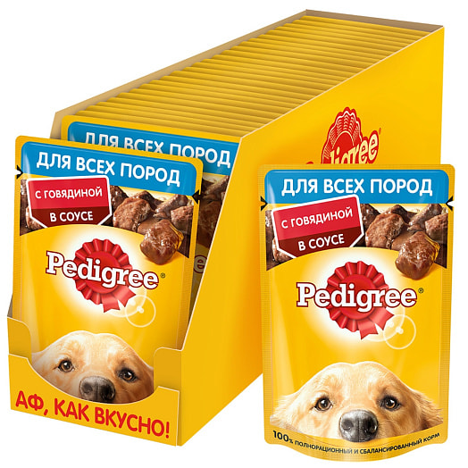 Корм для взрослых собак всех пород 85г пауч с говядиной в соусе Россия PEDIGREE