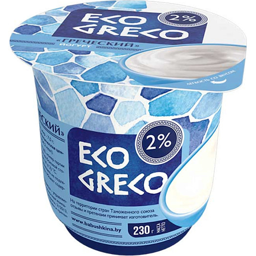 Йогурт Греческий 2% 230г с повышенным содер. белка ОАО Бабушкина крынка Беларусь Эко греко