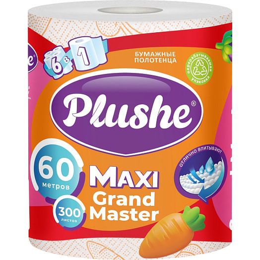 Полотенце бумажное Plushe Maxi Grand Master 2сл. 60м. 1рул. ООО Кубань-Папир Россия Pluse