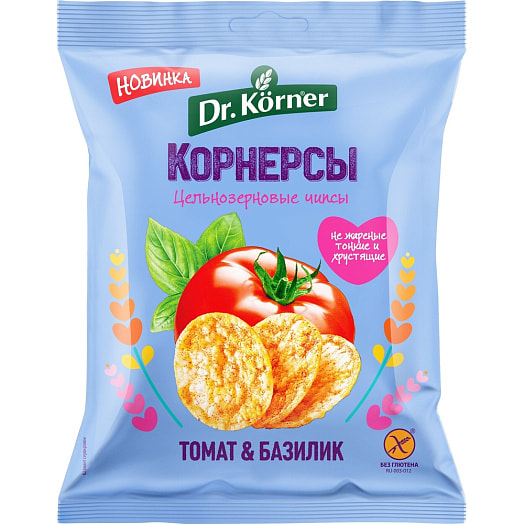 Чипсы Dr.Korner кукурузно-рисовые 50г с томатом и базиликом Россия