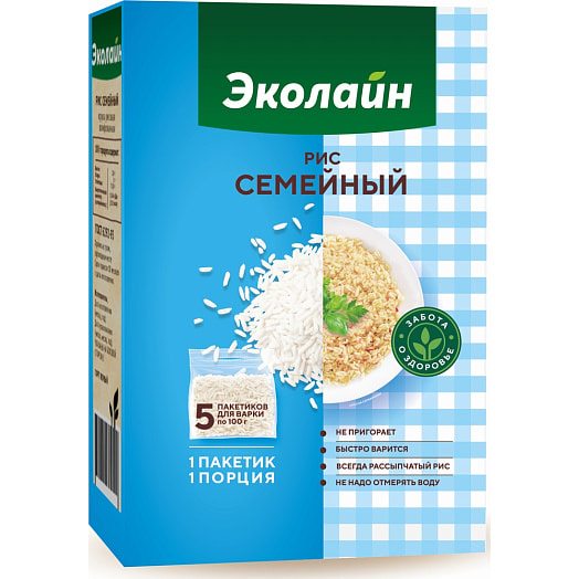 Рис Семейный 1сорт 500г длиннозерный (5*100г) ОДО ЭколайнГрупп Пакистан
